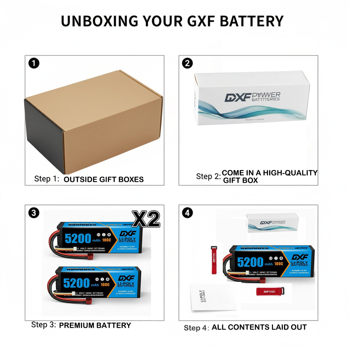 DXF 3S 11.1V 5200mAh 100C Hardcase LiPo Battery with 10AWG Deans for 1/8 1/10 RC Cars, Trucks, Buggies (2 Pack Available)