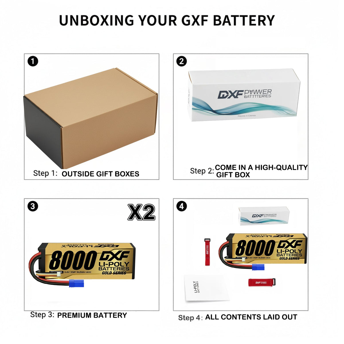 DXF 3S 11.4V 8000mAh 140C Graphene Hardcase LiPo Battery with EC5 Plug for 1/8 1/10 RC Cars, Trucks, Buggies (1-6 Pack Available)