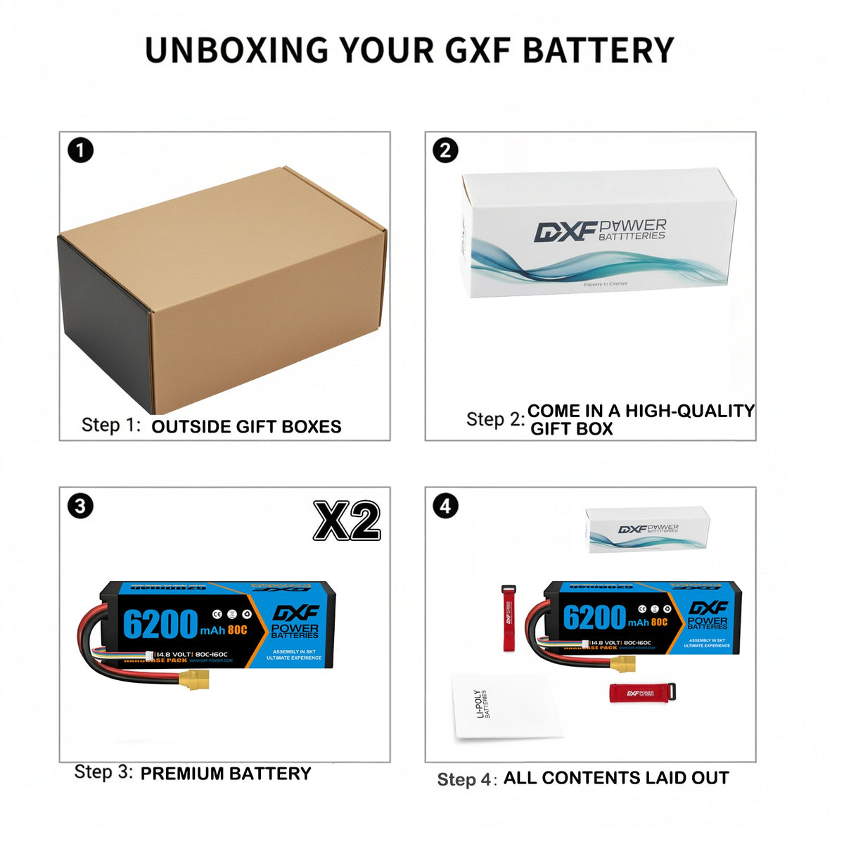 DXF 4S 14.8V 6200mAh 80C Graphene Hardcase LiPo Battery XT90 for 1/8 1/10 RC Buggy Truck Car Drone (1-6 Pack)
