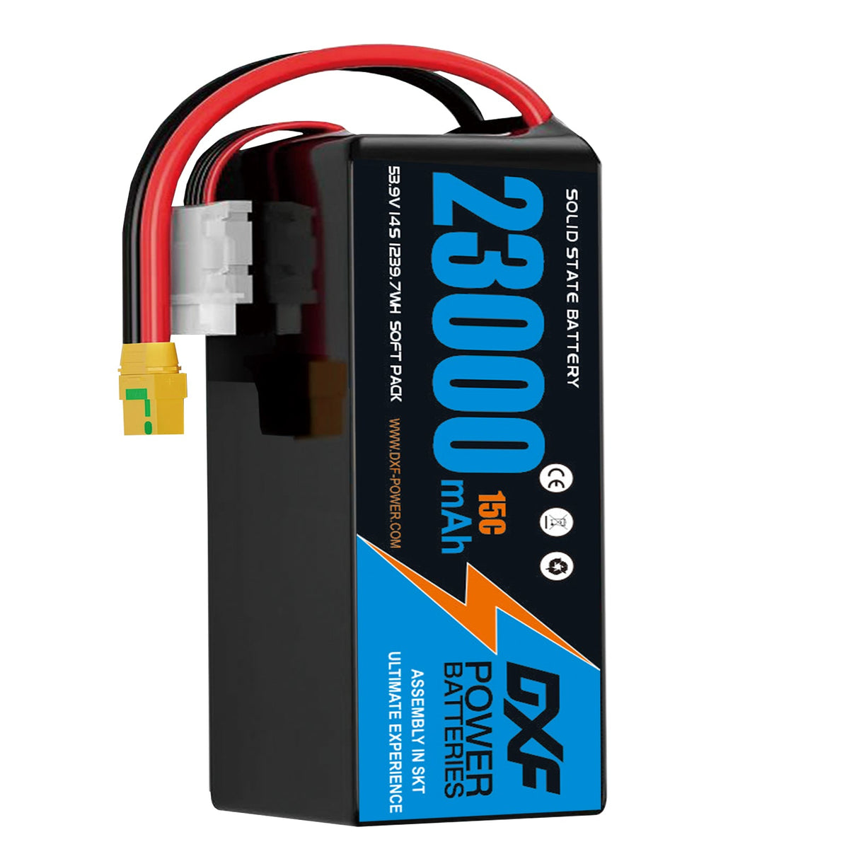 DXF SEMI-SOLID 14S 53.9V 23000mAh 15C Soft Case LiPo Battery with 8AWG Wire for Toy Cars, Boats, UAVs & Drones (1-6 Pack)