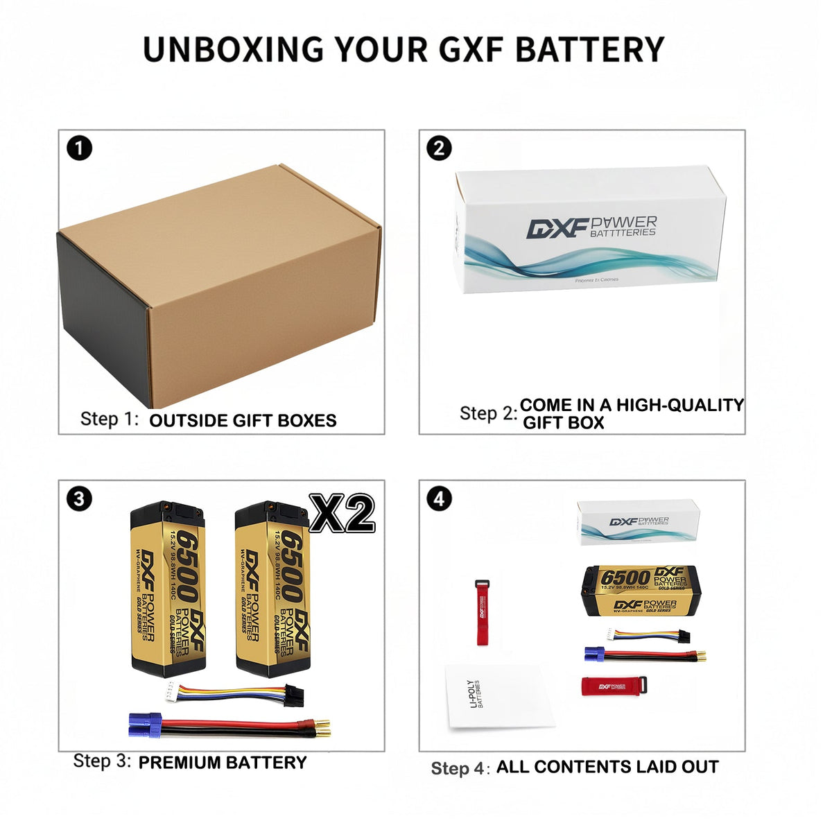 DXF Gold Series 4S HV 15.2V 6500mAh 140C Graphene LCG Hardcase LiPo with 5mm to EC5 & 10AWG Wire (1-6 Pack)