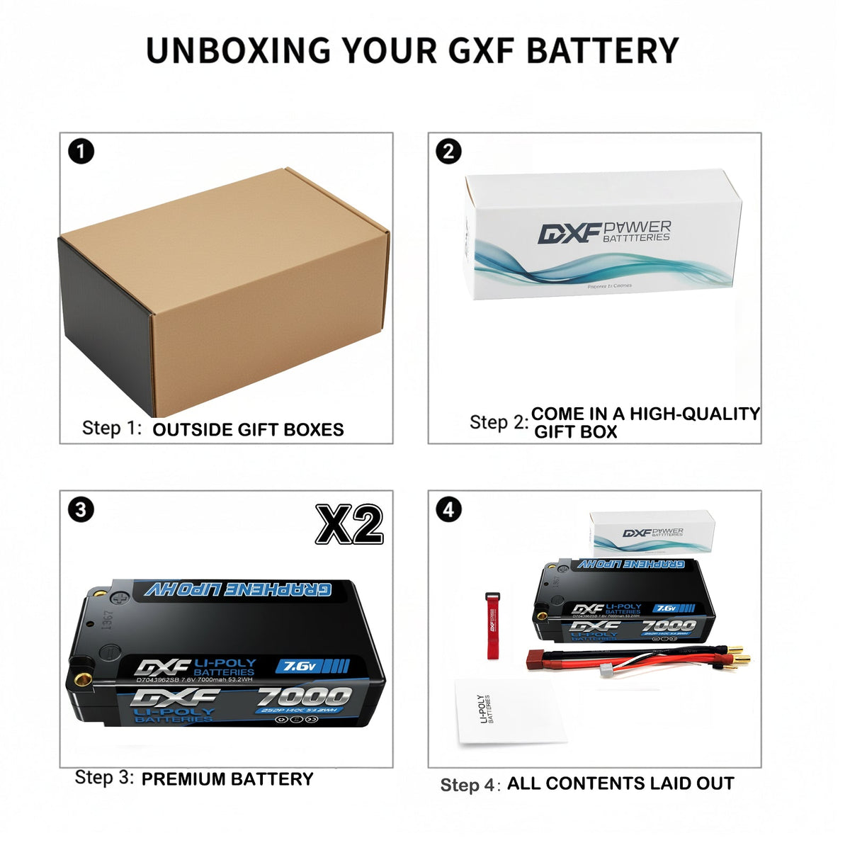 DXF BLUE Series 2S HV 7.6V 7000mAh 140C Graphene 5mm Shorty Hardcase LiPo with Deans/T-Plug (1-6 Pack)