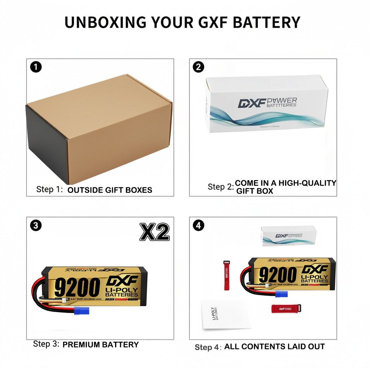 DXF 3S 11.4V 9200mAh 140C Hardcase LiPo Battery with 10AWG EC5 for 1/8 1/10 RC Cars, Boats, Trucks (1-6 Pack Available)