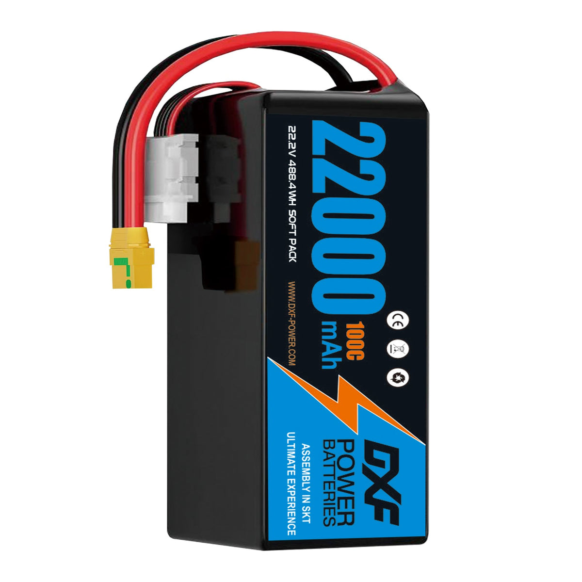 DXF 6S 22.2V 22000mAh 100C Soft Case LiPo Battery with 10AWG Wire for Toy Cars, Boats, UAVs & Drones (1-6 Pack)