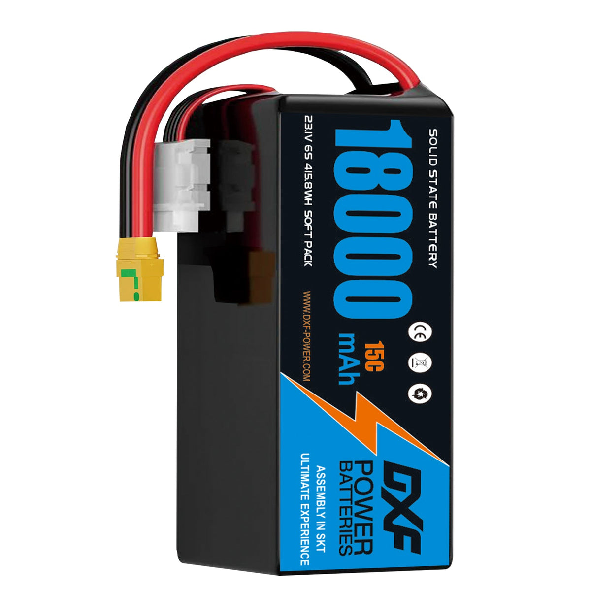 DXF 6S 23.1V 18000mAh 15C Soft Case LiPo Battery with 8AWG Wire for Toy Cars, Boats, UAVs & Drones (1-6 Pack)