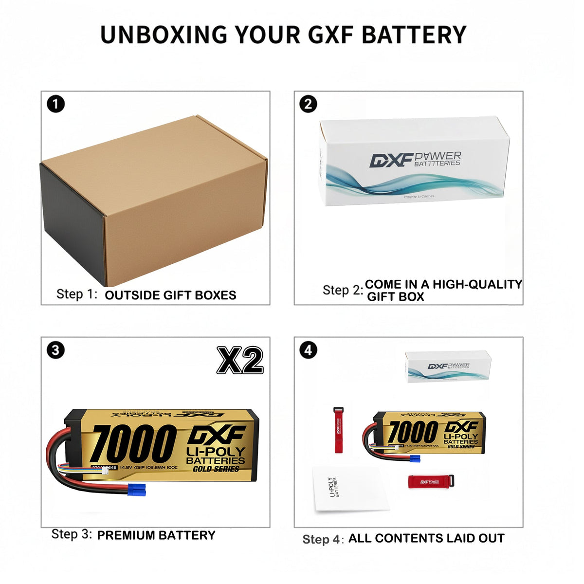 DXF GOLD VERSION 4S 14.8V 7000mAh 100C Graphene Hardcase LiPo Battery with 10AWG EC5 Plug for RC Car Truck (1-6 Pack)