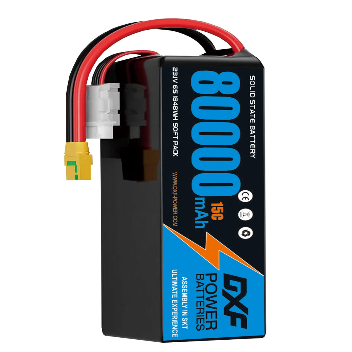 DXF 6S 23.1V 80000mAh 15C Soft Case LiHV Battery with 8AWG Wire for Toy Cars, Boats, UAVs & Drones (1-6 Pack)