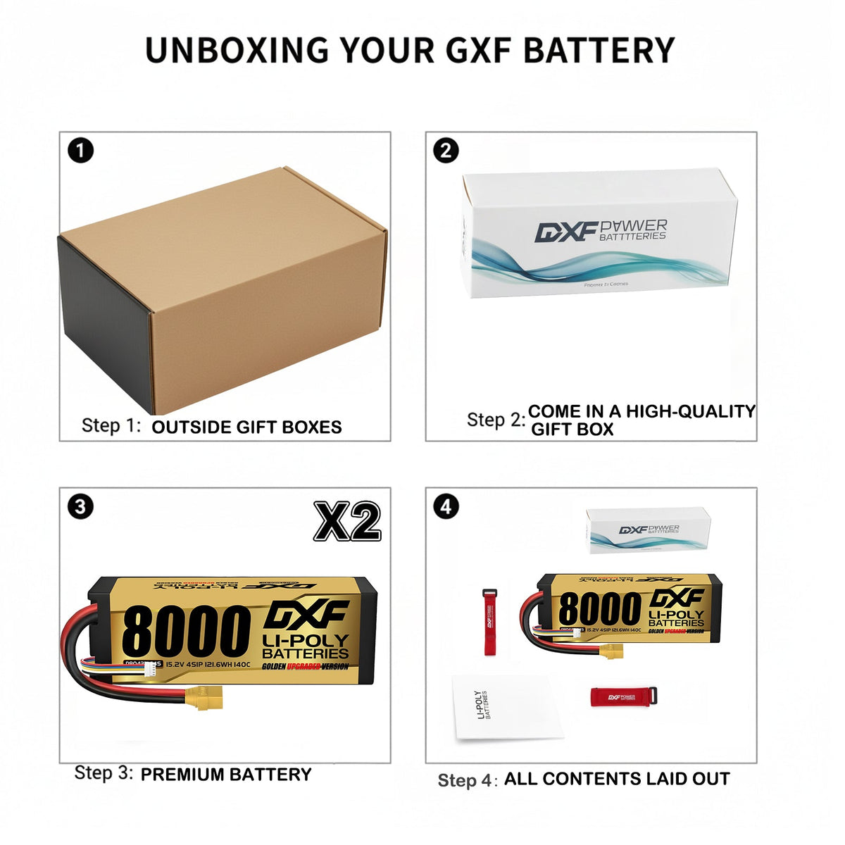 DXF LiPo Battery 4S HV 15.2V 8000mAh 140C Graphene Hardcase Gold with EC5 / T / TRX / XT60 / XT90 / XT150 / Q8s Plug for RC 1/8 1/10 Buggy Truck Car Off-Road Drone