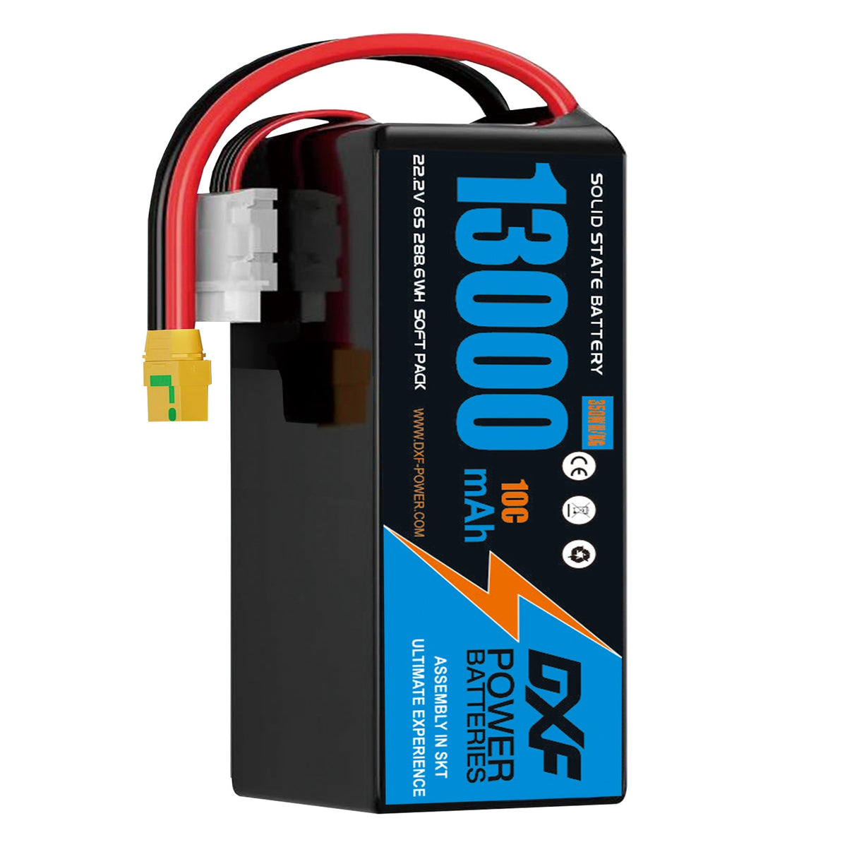 DXF 6S 22.2V 13000mAh 10C Soft Case LiPo Battery with 8AWG Wire for UAVs & Drones (1-6 Pack)