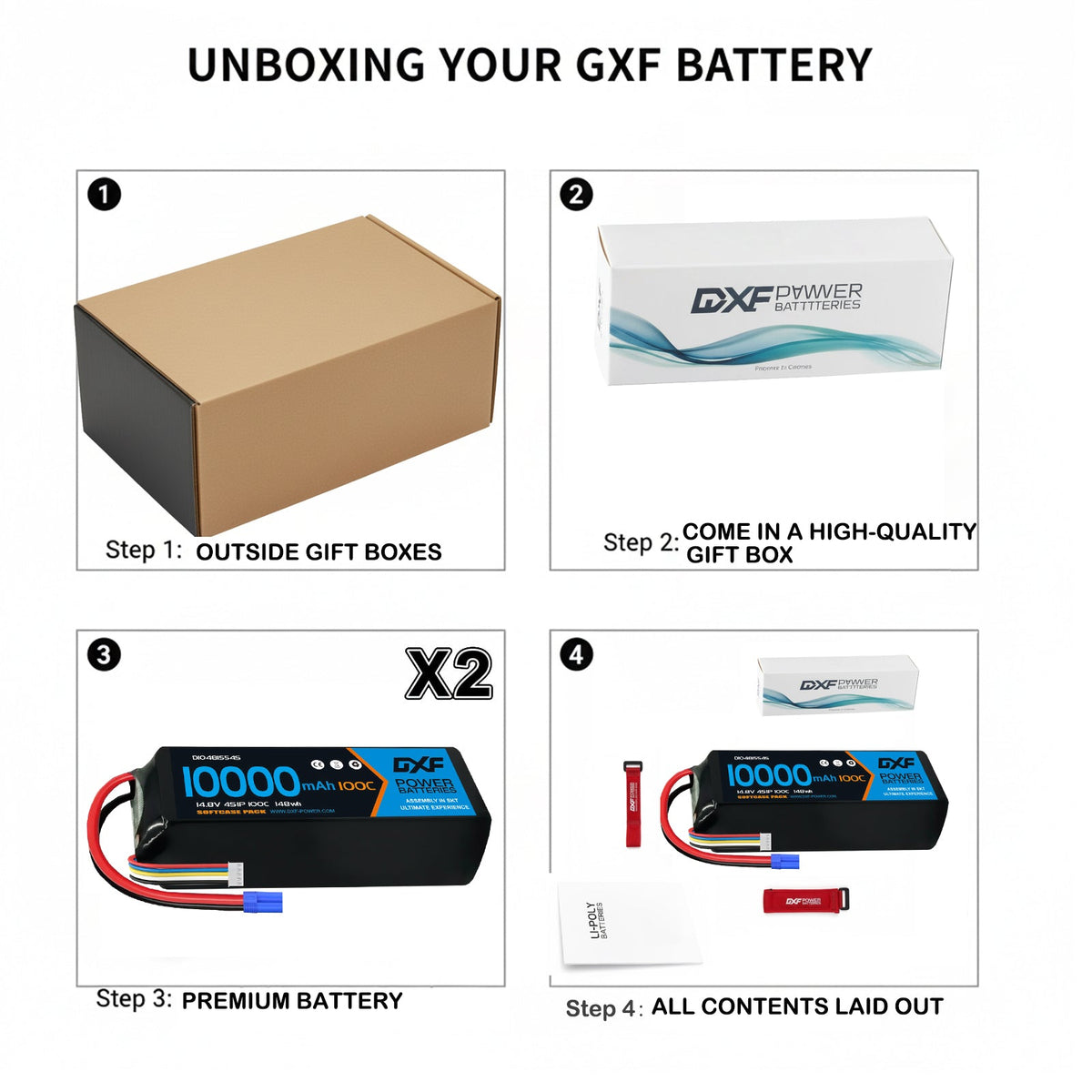 DXF 4S 14.8V 10000mAh 100C Graphene Softcase LiPo Battery with EC5 & 10AWG Wire (1-6 Pack)