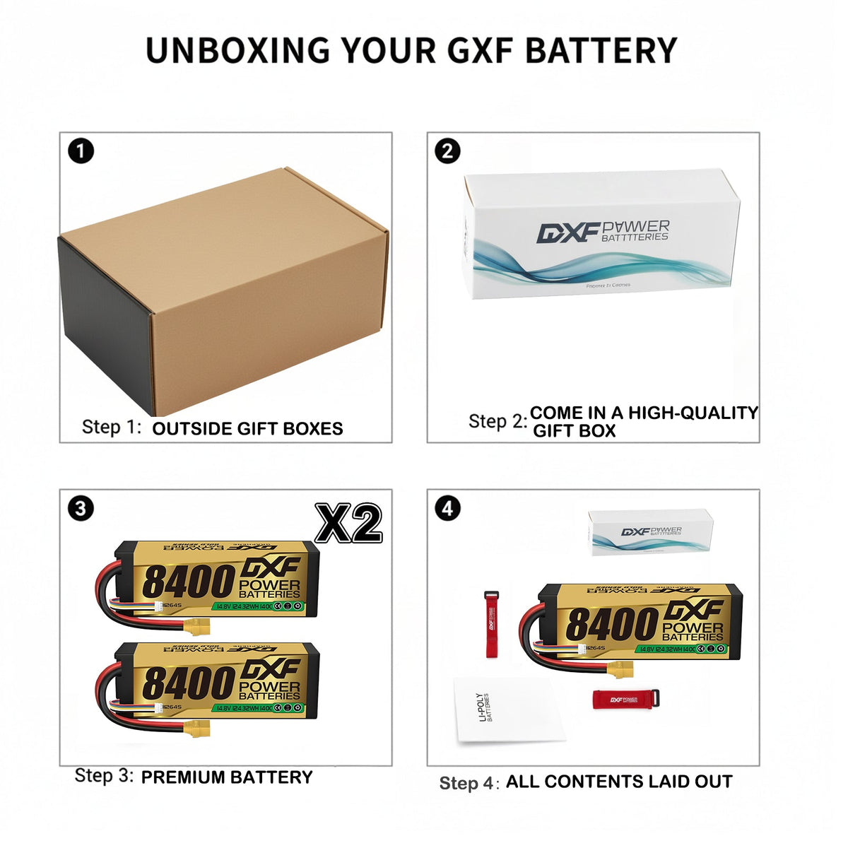 DXF LiPo Battery 4S 14.8V 8400mAh 140C Graphene Hardcase Gold with EC5 / T / TRX / XT60 / XT90 / XT150 / Q8s Plug for RC 1/8 1/10 Buggy Truck Car Off-Road Drone