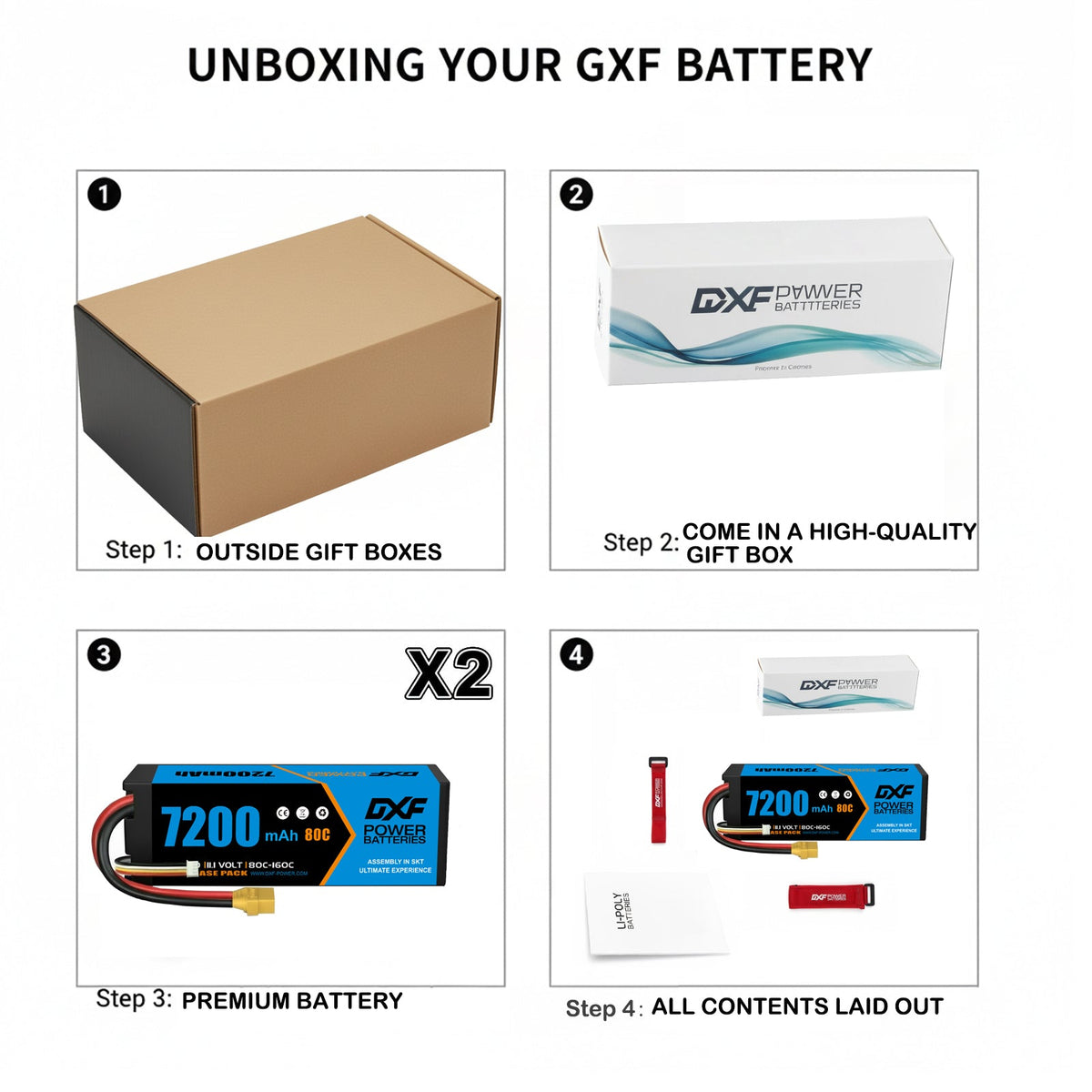 DXF 3S 11.1V 7200mAh 80C Hardcase LiPo Battery with 10AWG XT90 for 1/8 1/10 RC Cars, Trucks, Buggies (1-6 Pack Available)