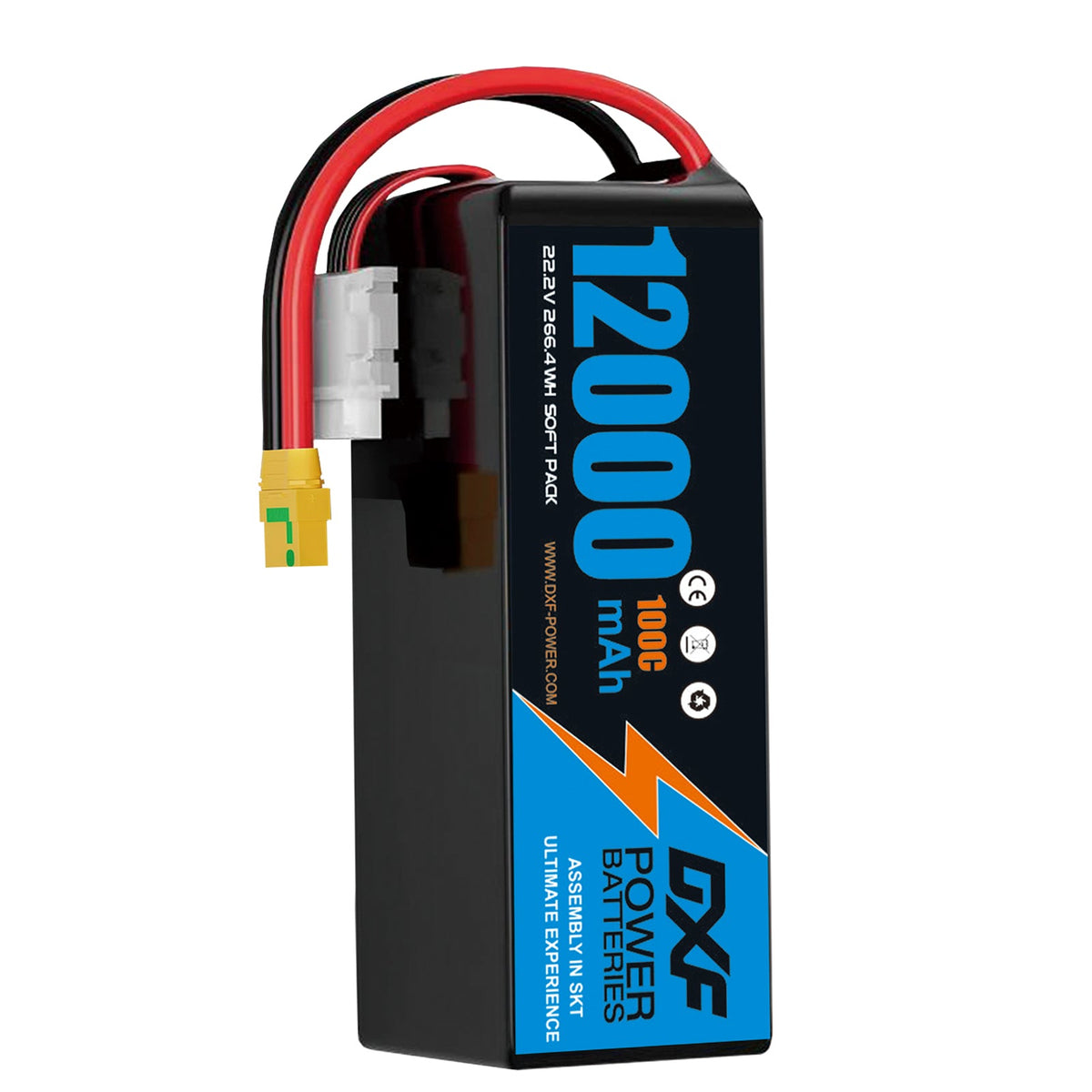 DXF 6S 22.2V 12000mAh 100C Soft Case LiPo Battery with 8AWG Wire for Toy Cars, Boats, UAVs & Drones (1-6 Pack)