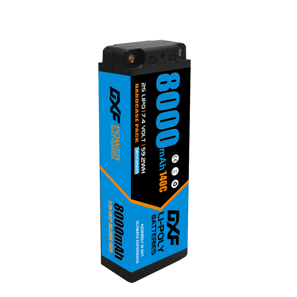 DXF 2S 7.4V 8000mAh 140C Blue Label Graphene LiPo Hardcase Battery with 12AWG 5mm Bullet to Deans Plug for 1/8 1/10 RC Car Truck Boat Drone (1-6 Pack Available)