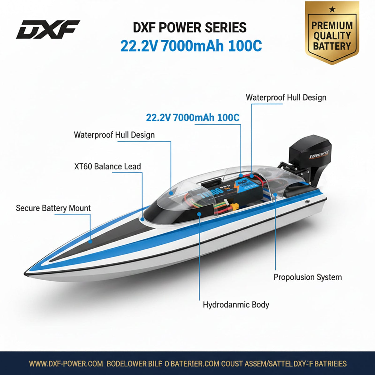 DXF 6S 22.2V 7000mAh 100C Softcase LiPo Battery with XT60 & 10AWG Wire for 1/8 RC Cars (1-6 Pack)