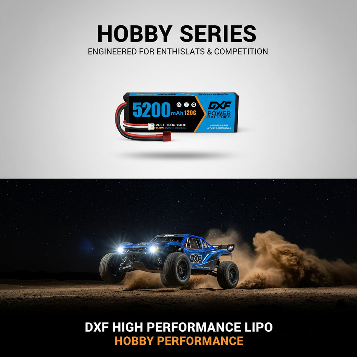 DXF LiPo Battery 2S 7.4V 5200mAh 120C Graphene Hardcase with EC5 / T / TRX / XT60 / XT90 / XT150 / Q8s Plug for RC 1/8 1/10 Buggy Truck Car Off-Road Drone