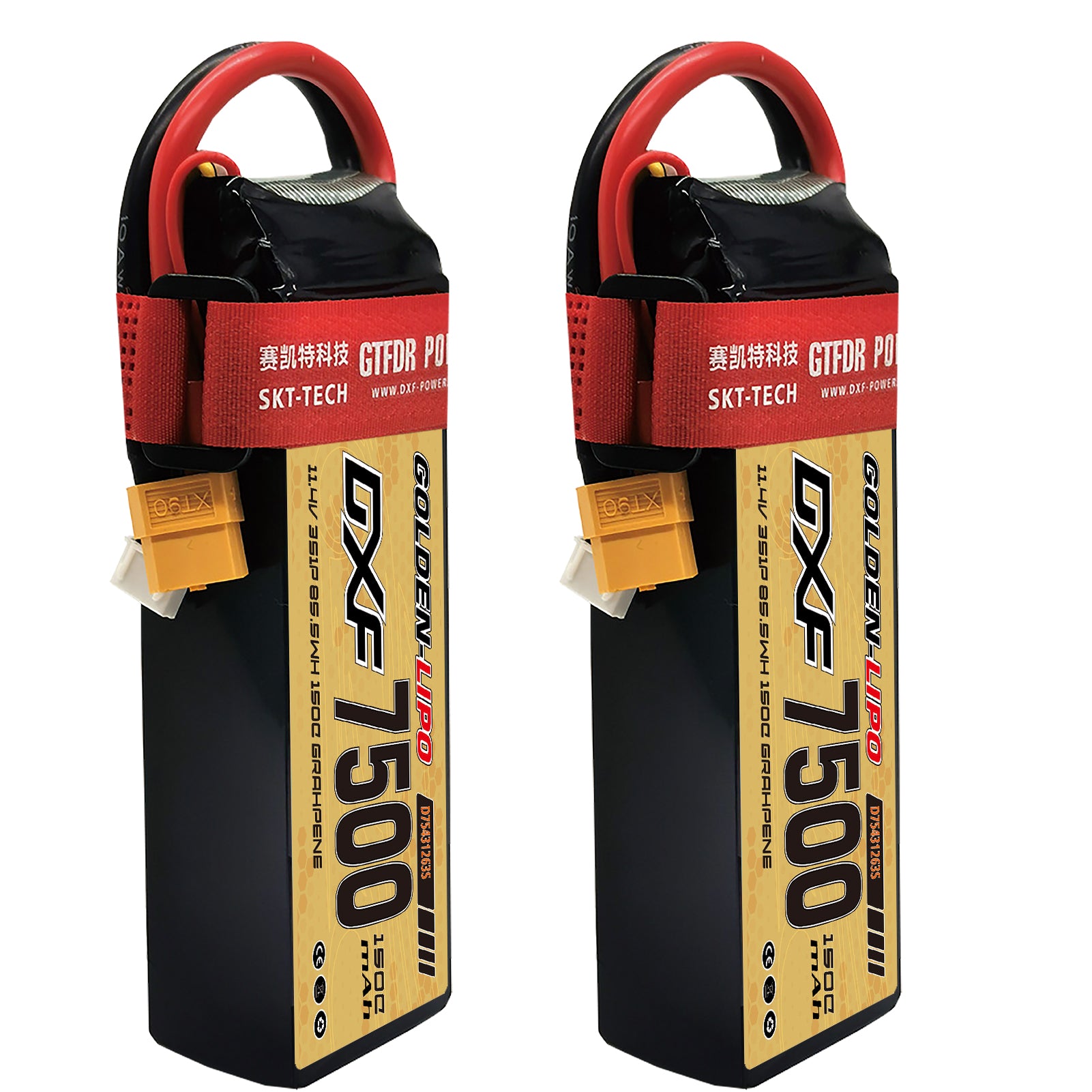 DXF Lipo Battery 3S HV 11.4V 7500mAh 150C GoldSeries Graphene Softcase with EC5 / T / TRX / XT60 / XT90 / XT150 / Q8s Plug for RC 1/8 1/10 Buggy Truck Car Off-Road Drone