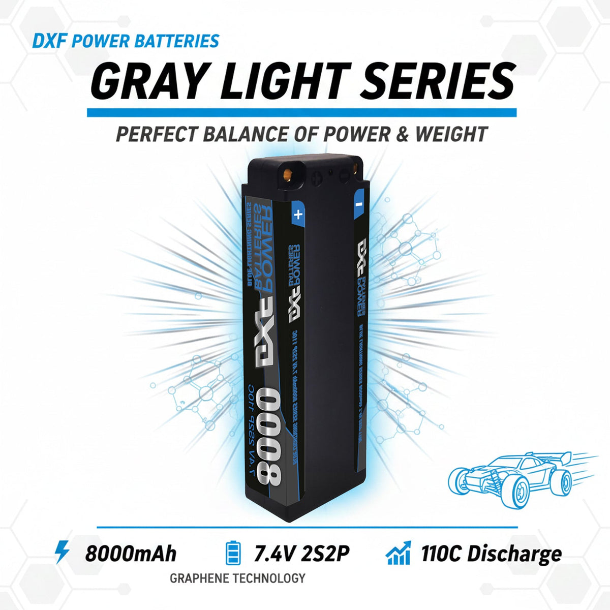 DXF LiPo Battery 2S2P 7.4V 8000mAh 110C Graphene with 5mm Bullet / EC5 / T / TRX / XT60 / XT90 / XT150 / Q8s Plug for RC 1/10 Touring Car Racing