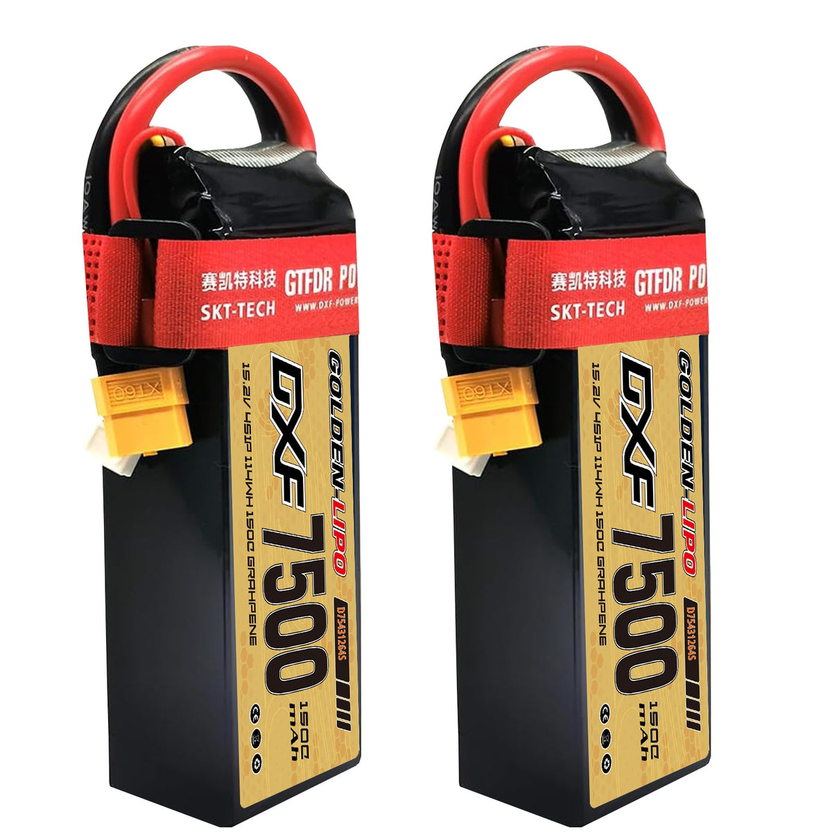 DXF Lipo Battery 4S HV 15.2V 7500mAh 150C GoldSeries Graphene Softcase with EC5 / T / TRX / XT60 / XT90 / XT150 / Q8s Plug for RC 1/8 1/10 Buggy Truck Car Off-Road Drone
