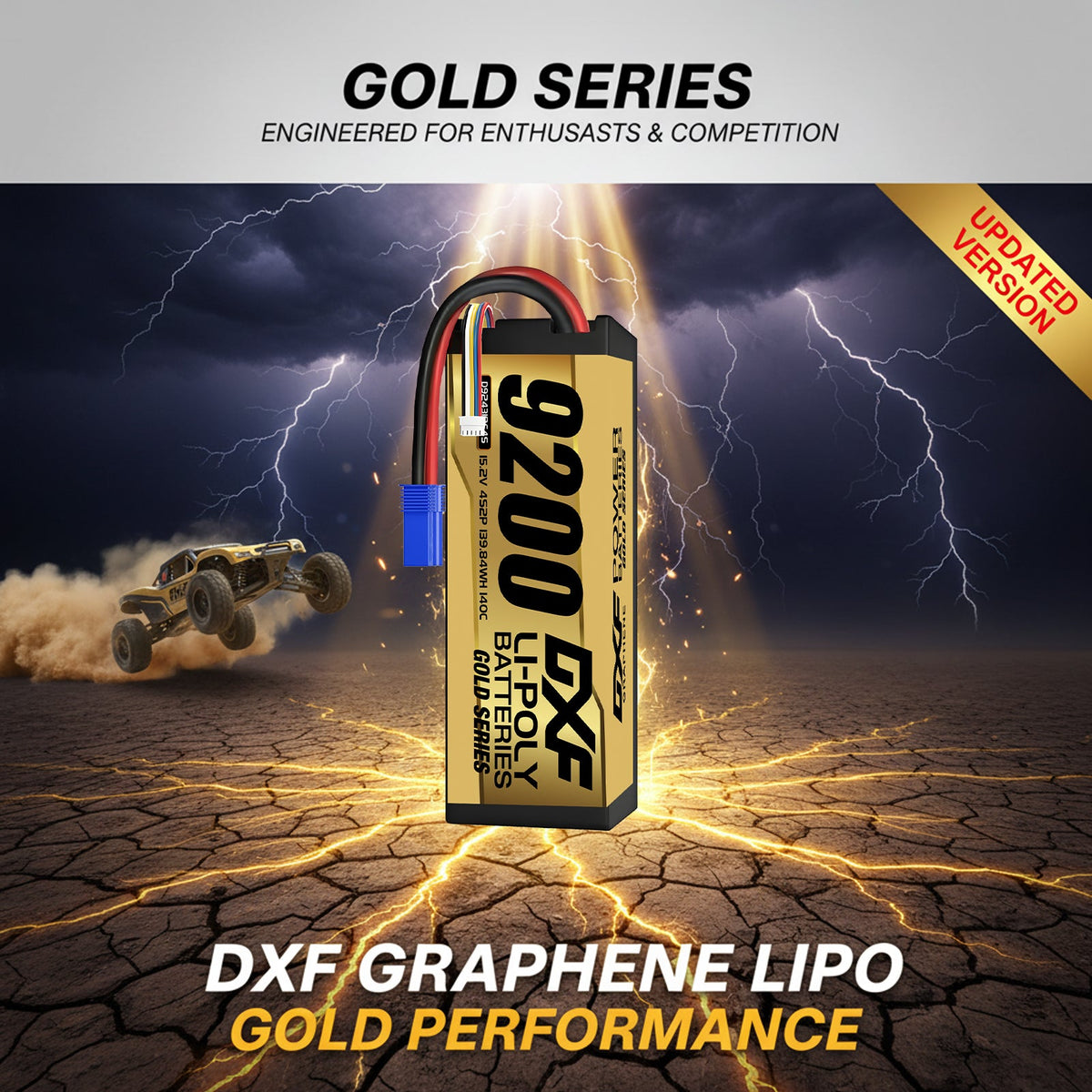 DXF GoldSeries 4S HV 15.2V 9200mAh 140C Graphene Hardcase LiPo Battery with XT90 & 10AWG Wire (1-6 Pack)