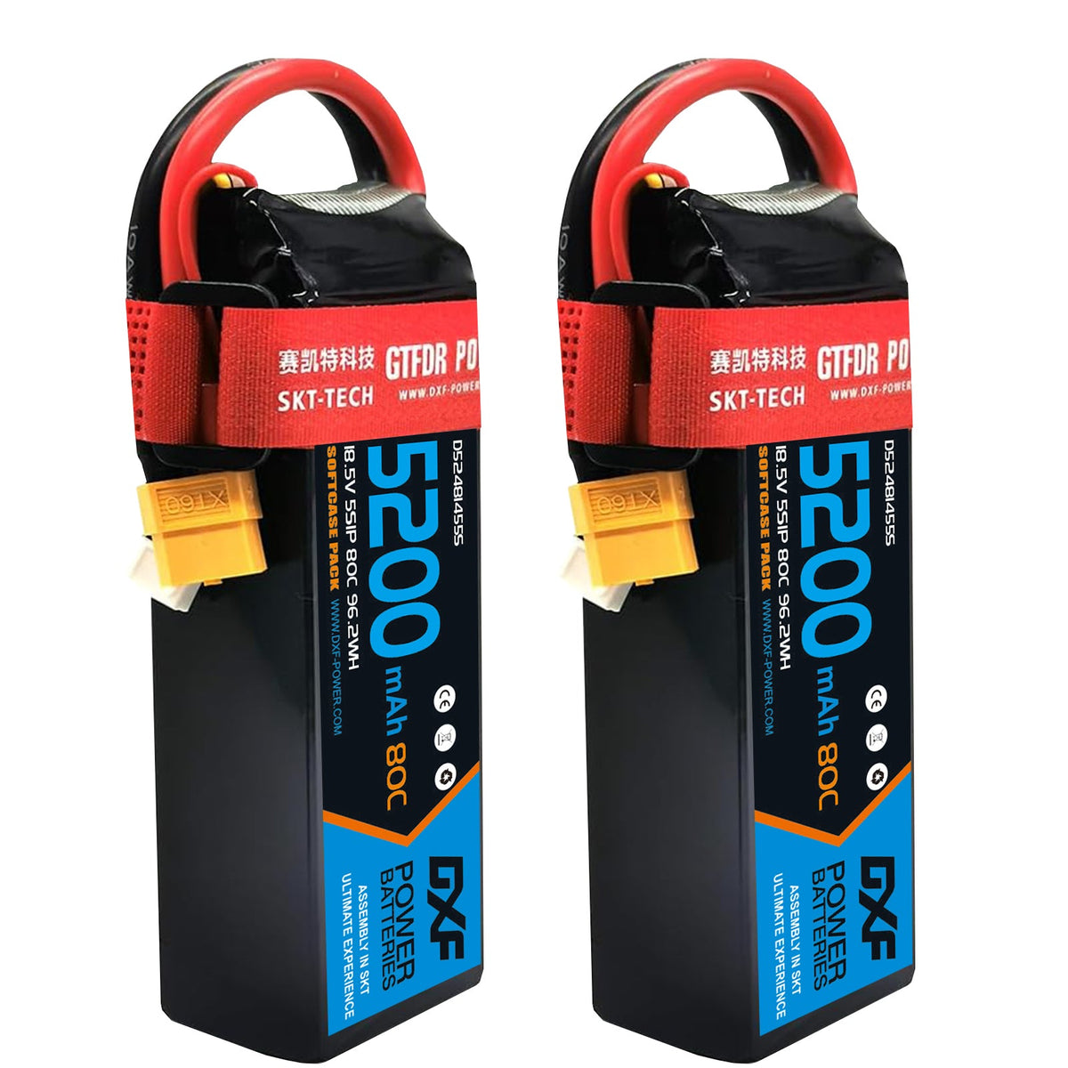 DXF Lipo Battery 5S 18.5V 5200mAh 80C Graphene Softcase with EC5 / T / TRX / XT60 / XT90 / XT150 / Q8s Plug for RC 1/8 1/10 Buggy Truck Car Off-Road Drone