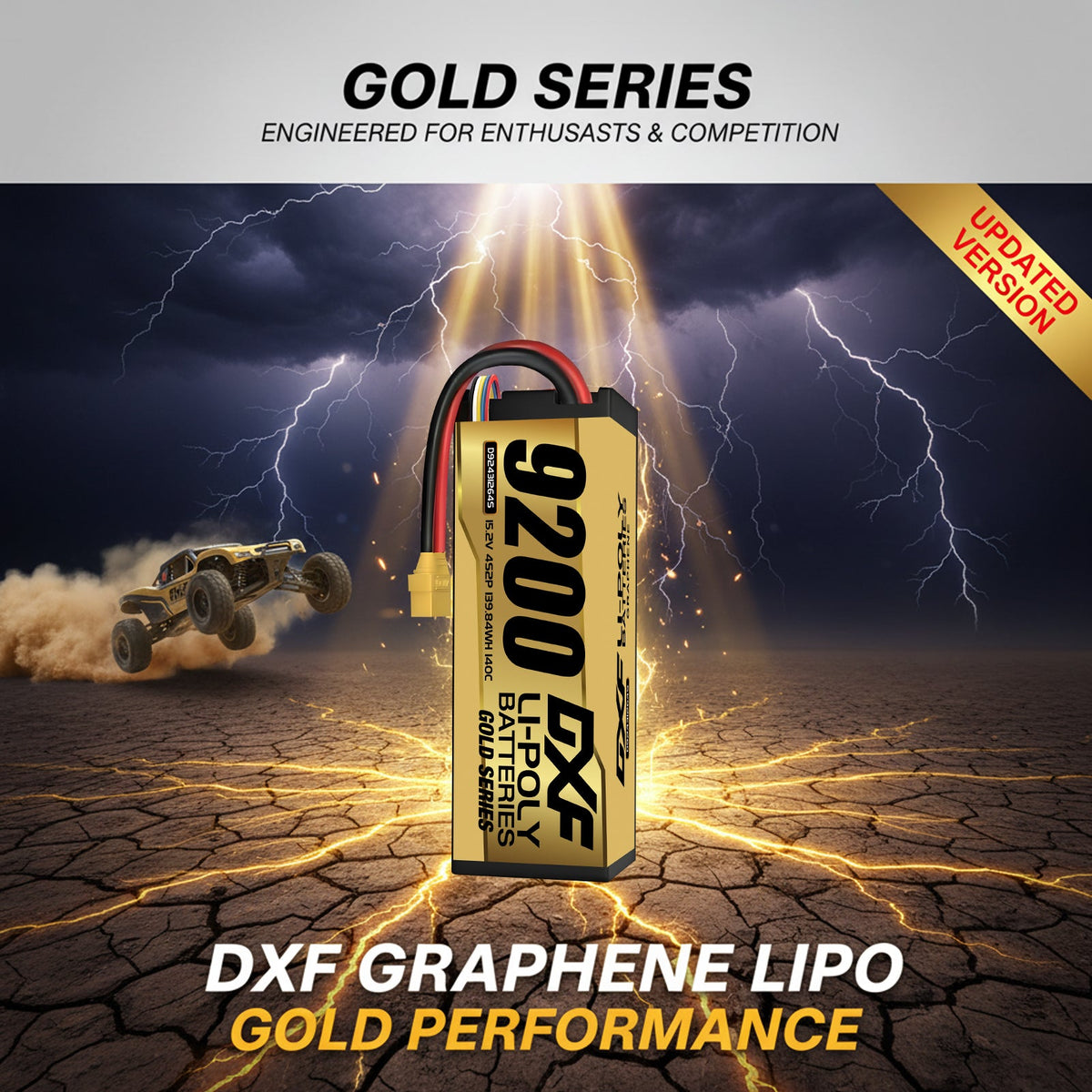 DXF GoldSeries 4S HV 15.2V 9200mAh 140C Graphene Hardcase LiPo Battery with XT90 & 10AWG Wire (1-6 Pack)
