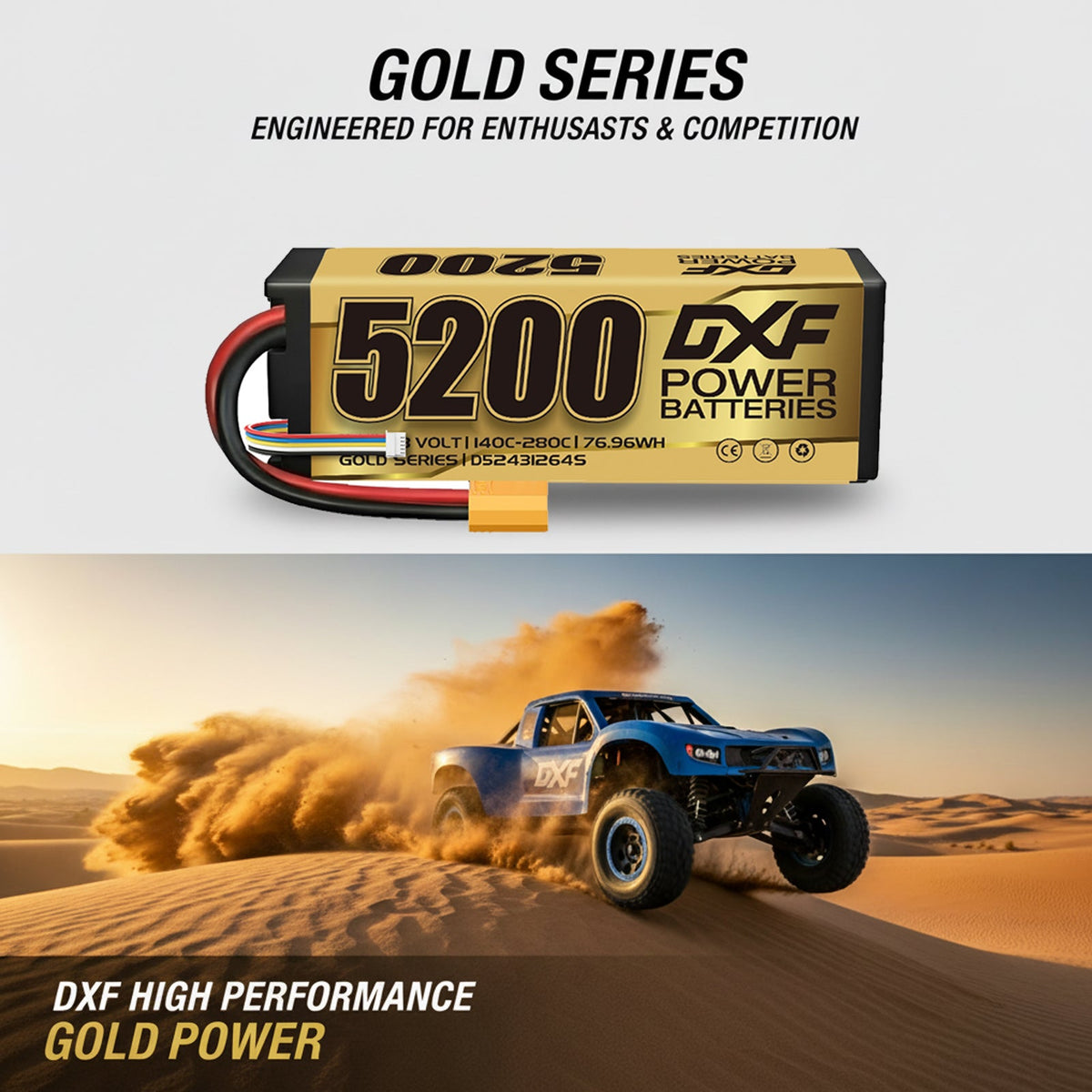 DXF LiPo Battery 4S 14.8V 5200mAh 140C Graphene Hardcase with EC5 / T / TRX / XT60 / XT90 / XT150 / Q8s Plug for RC 1/8 1/10 Buggy Truck Car Off-Road Drone