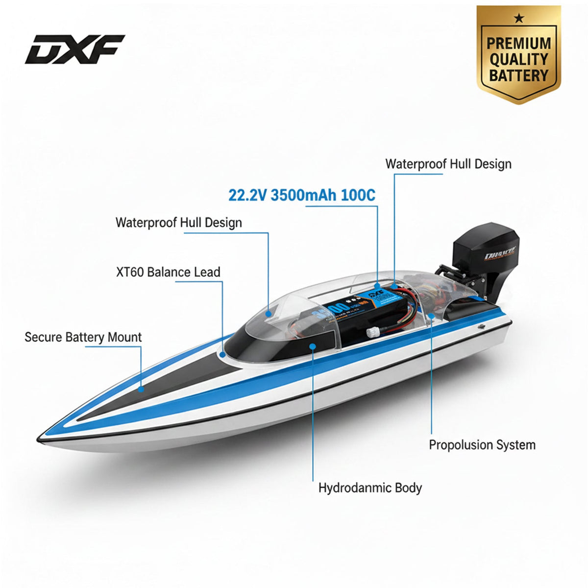 DXF 6S 22.2V 3500mAh 140C Gold Version Graphene LiPo Soft Case Battery with 12AWG XT60 Plug for RC Car Boat Airplane FPV Racing Drone (1-6 Pack Available)