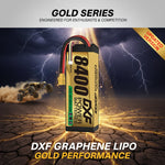 DXF LiPo Battery 4S 14.8V 8400mAh 140C Graphene Hardcase Gold with EC5 / T / TRX / XT60 / XT90 / XT150 / Q8s Plug for RC 1/8 1/10 Buggy Truck Car Off-Road Drone