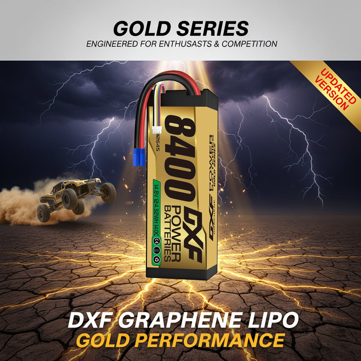 DXF 4S 14.8V 8400mAh 140C Graphene Hardcase LiPo Battery with EC5 & 10AWG Wire (1-6 Pack)