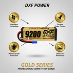 DXF 3S 11.4V 9200mAh 140C Hardcase LiPo Battery with 10AWG EC5 for 1/8 1/10 RC Cars, Boats, Trucks (1-6 Pack Available)