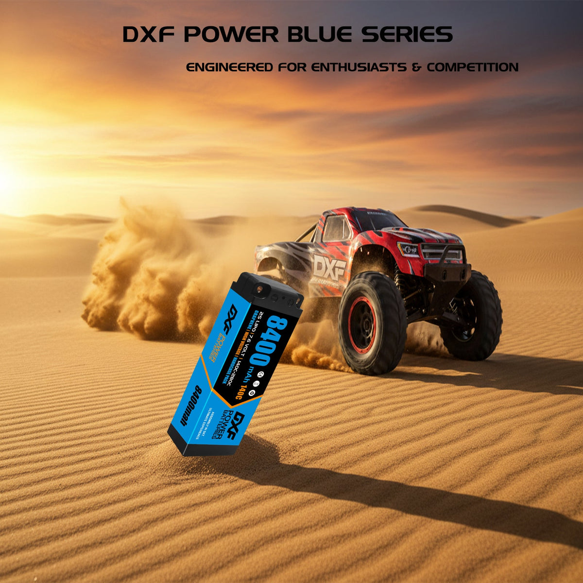 DXF BLUE 2S HV 7.6V 8400mAh 140C Graphene Slim Hardcase LiPo with 5mm to Deans/T-Plug & 10AWG Wire (1-6 Pack)