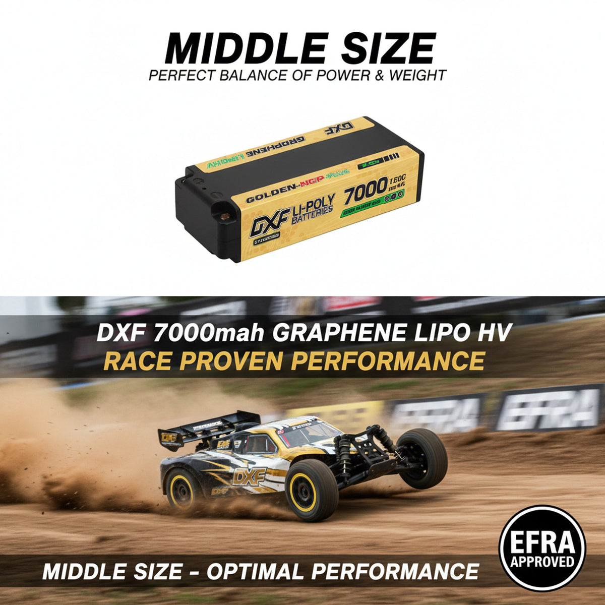 DXF 2S HV 7.6V 7000mAh 150C GOLDEN NGP PLUS Middle-Size Graphene LiPo Hardcase Battery with 12AWG 5mm Bullet to Deans Plug for 1/8 1/10 RC Car Truck Boat Drone (1-6 Pack Available)