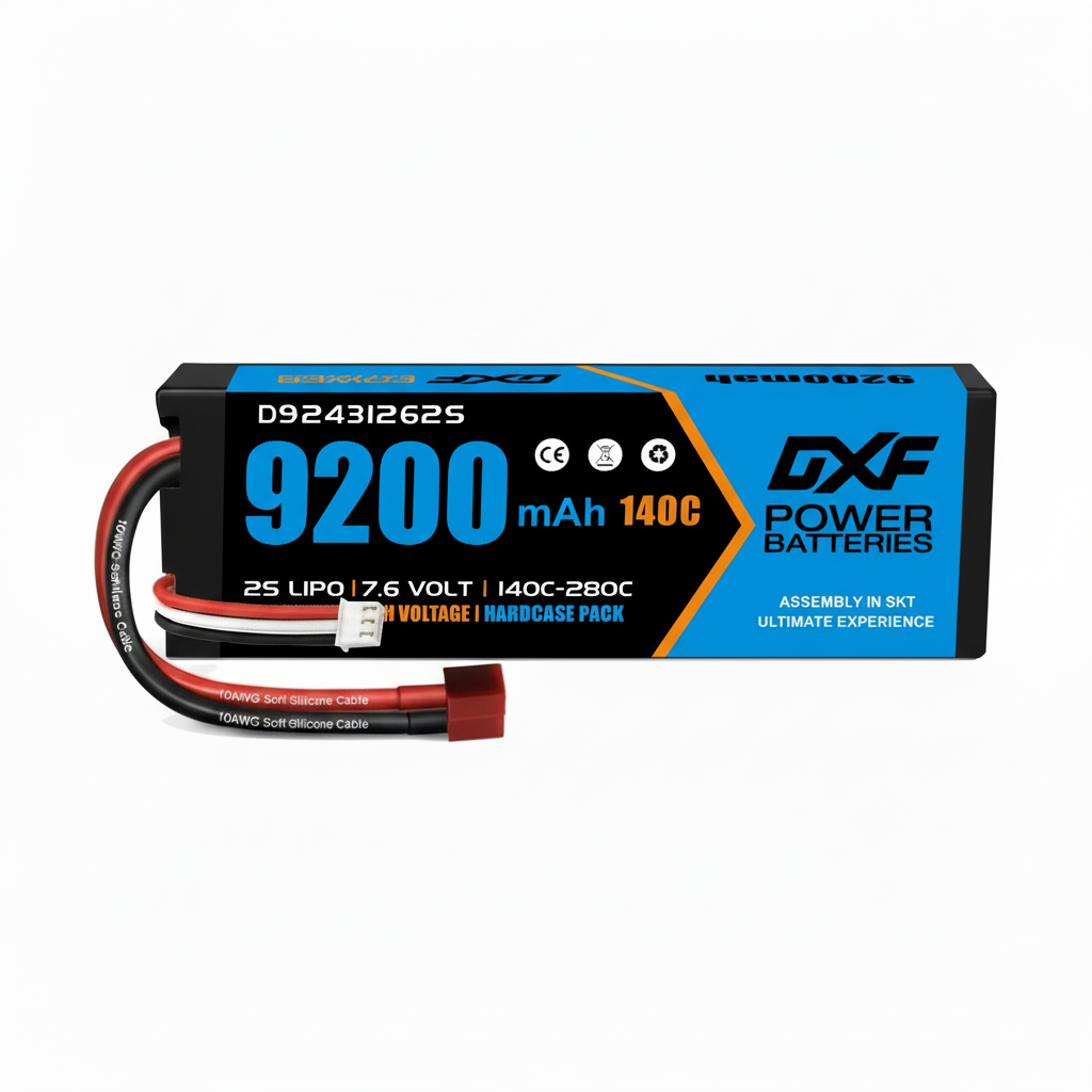 DXF 2S 7.6V 9200mAh 140C Hardcase LiPo Battery with 10AWG XT90 for 1/8 RC Cars, Boats, Trucks (2/4/6 Pack Available)