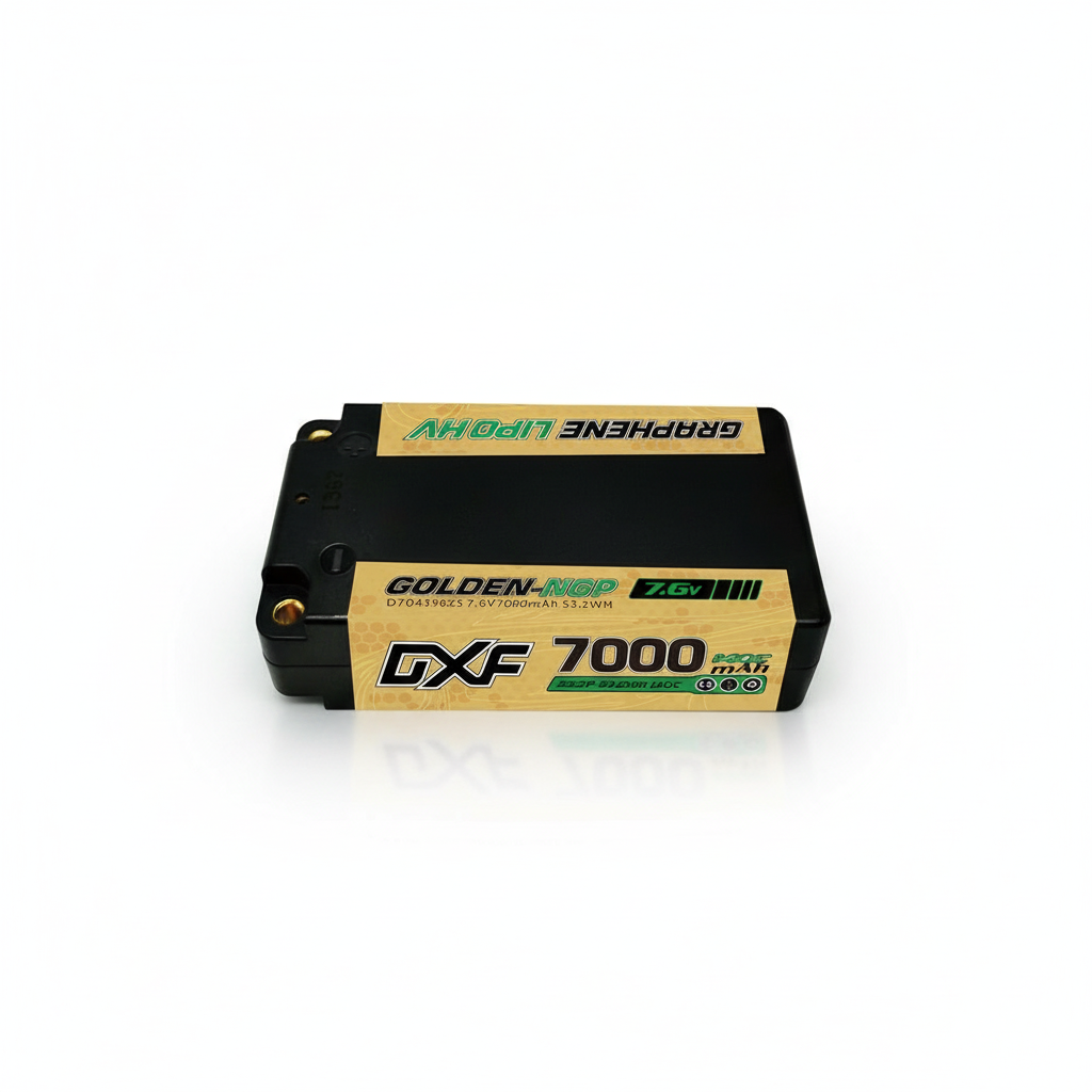 DXF 5mm Shorty 2S 7000mAh 7.6V 140C GOLDEN-NGP PLUS Hardcase LiPo Battery | EFRA Approved