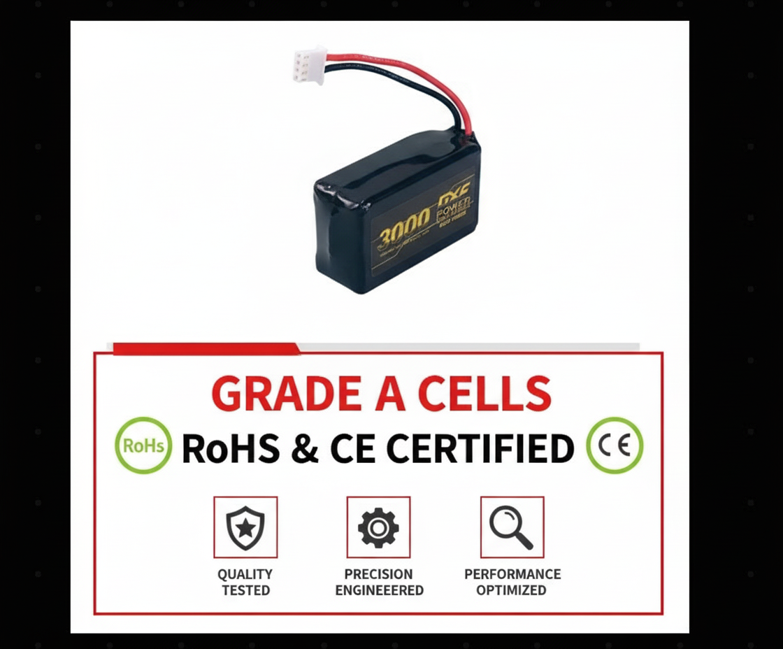 DXF 2S 7.4V 3000mAh 20C Compact Hardcase LiPo Battery for 1/8 1/10 RC Cars, Trucks, Buggies & Boats (2, 4, 6 Pack Available)