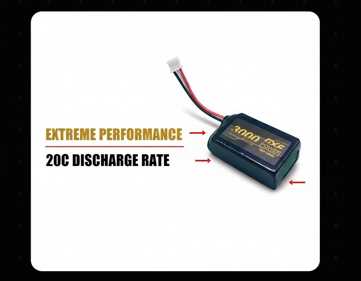 DXF 2S 7.4V 3000mAh 20C Compact Hardcase LiPo Battery for 1/8 1/10 RC Cars, Trucks, Buggies & Boats (2, 4, 6 Pack Available)