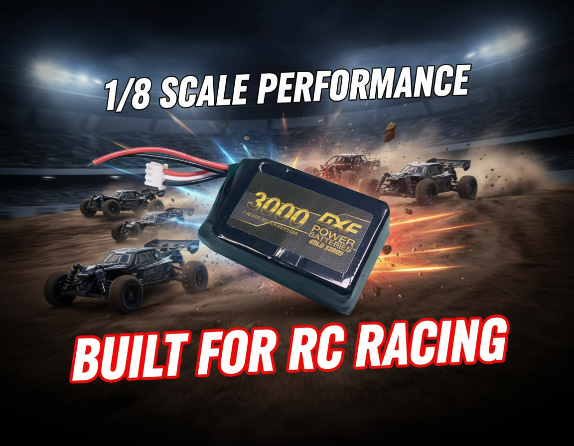 DXF 2S 7.4V 3000mAh 20C Compact Hardcase LiPo Battery for 1/8 1/10 RC Cars, Trucks, Buggies & Boats (2, 4, 6 Pack Available)