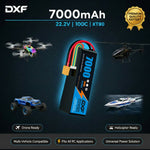 DXF 6S 22.2V 7000mAh 100C Softcase LiPo Battery with XT90 & 10AWG Wire for 1/8 RC Cars (1-6 Pack)