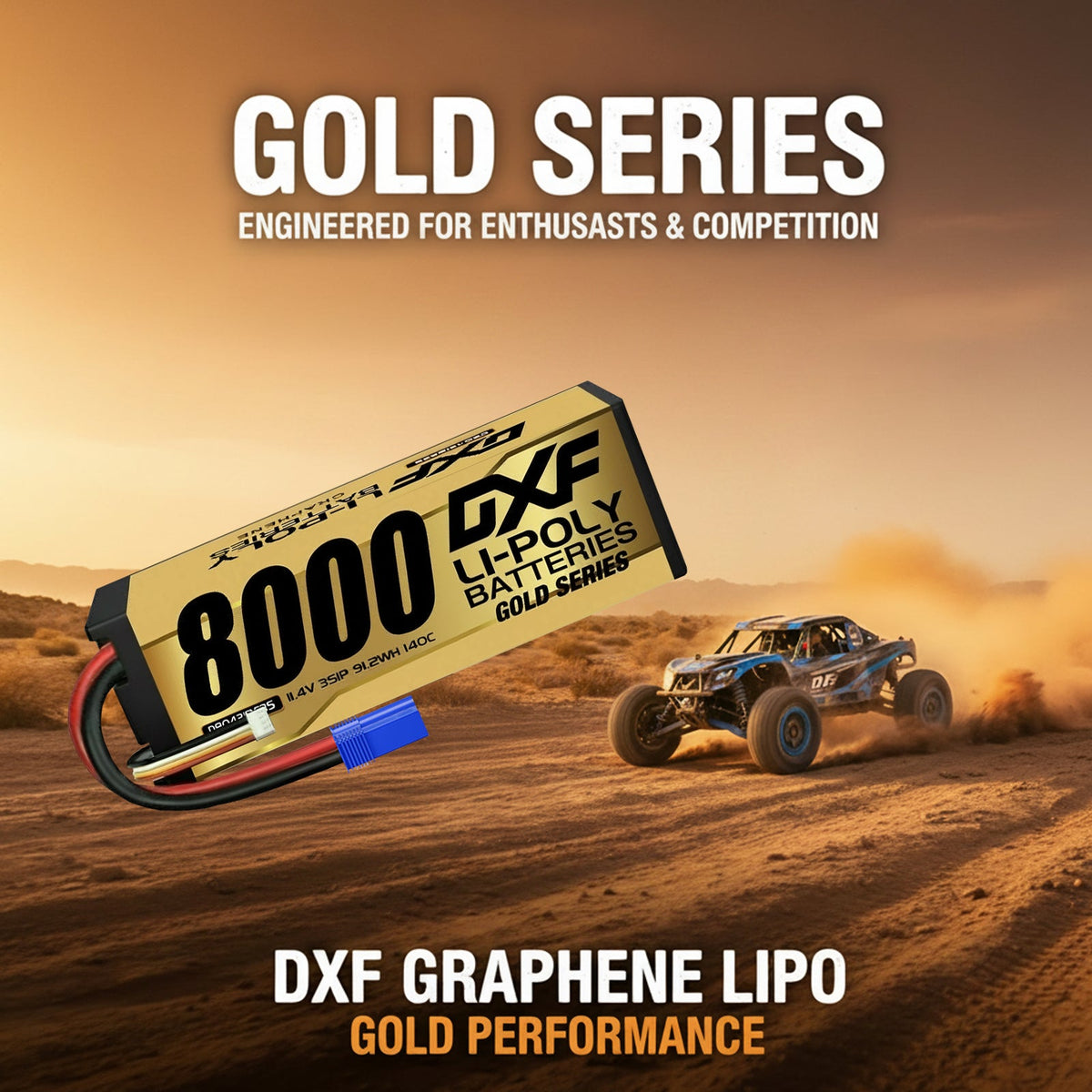 DXF 3S 11.4V 8000mAh 140C Graphene Hardcase LiPo Battery with EC5 Plug for 1/8 1/10 RC Cars, Trucks, Buggies (1-6 Pack Available)