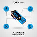 DXF 3S 11.1V 7200mAh 100C Hardcase LiPo Battery with 10AWG EC5 for 1/8 1/10 RC Cars, Trucks, Buggies (1-6 Pack Available)