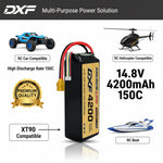 DXF Lipo Battery 4S 14.8V 4200mAh 150C GoldSeries Graphene Softcase with EC5 / T / TRX / XT60 / XT90 / XT150 / Q8s Plug for RC 1/8 1/10 Buggy Truck Car Off-Road Drone