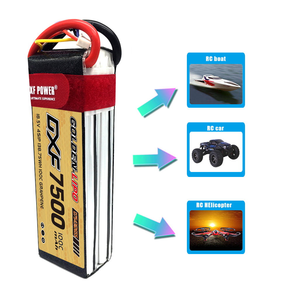 DXF Lipo Battery 5S 18.5V 7500mAh 100C Graphene Softcase with EC5 / T / TRX / XT60 / XT90 / XT150 / Q8s Plug for RC 1/8 1/10 Buggy Truck Car Off-Road Drone