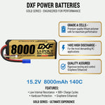 DXF Gold Standard 4S HV 15.2V 8000mAh 140C Graphene Hardcase LiPo Battery with EC5 & 10AWG Wire (1-6 Pack)