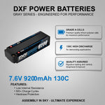 DXF 2S 7.6V Lipo Battery 130C 9200mAh Hardcase with 5mm Bullet to Deans Plug for RC 1/8 Vehicles Car Truck Tank Truggy Competition Racing Hobby