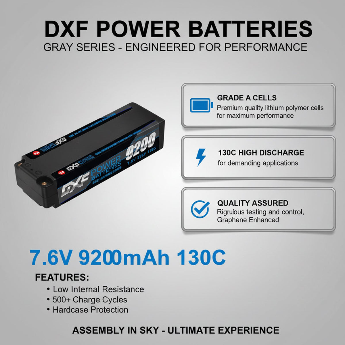 DXF 2S 7.6V Lipo Battery 130C 9200mAh Hardcase with 5mm Bullet to Deans Plug for RC 1/8 Vehicles Car Truck Tank Truggy Competition Racing Hobby