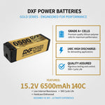 DXF Gold Series 4S HV 15.2V 6500mAh 140C Graphene LCG Hardcase LiPo with 5mm to EC5 & 10AWG Wire (1-6 Pack)