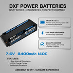 DXF 2S HV 7.6V 8400mAh 140C Graphene LiPo Hardcase Battery with 12AWG 5mm Bullet to Deans Plug for 1/8 1/10 RC Car Truck Boat Drone (1-6 Pack Available)