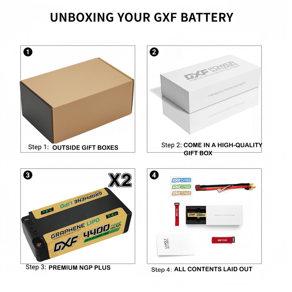 DXF NGP‑PLUS 2S 7.4V 4400mAh 150C Graphene Shorty Hardcase LiPo Battery with 5mm Bullet & Deans T-Plug, BRCA Certified (1-6 Pack)