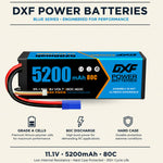 DXF 3S 11.1V 5200mAh 80C Hardcase LiPo Battery with EC5 & 10AWG Wire for Toy Cars, RC Boats, Aircraft Models & FPV Drones (1-6 Pack)